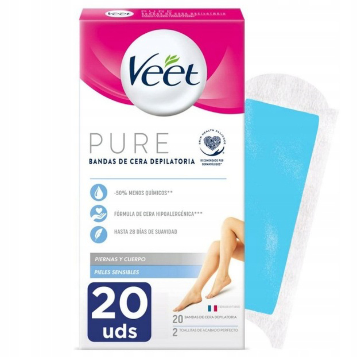 Veet PURE WAX STRIPS Plastry do Depilacji Ciała dla Skóry wrażliwej 20szt